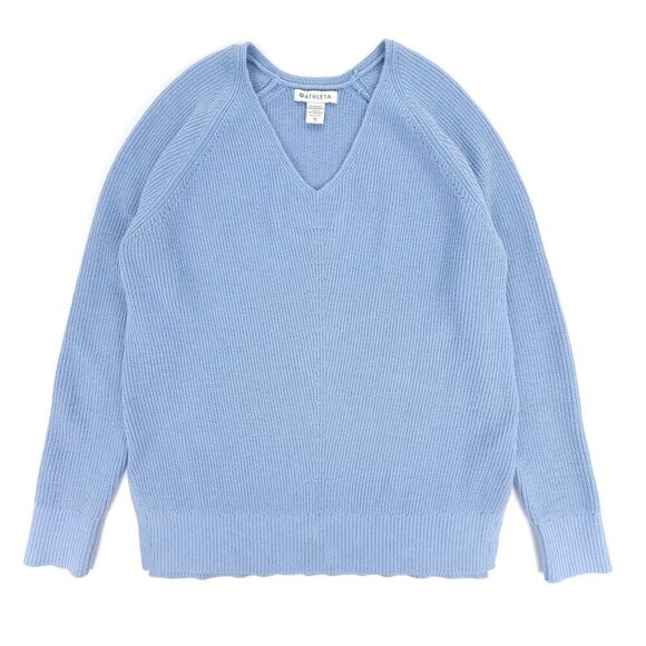 NEW Athleta Merino Wool Ribbed Hanover Refined V-Neck Sweater Quiet Luxury Blue - Picture 1 of 7